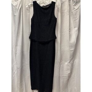 Vintage Teddi Evening Black Sparkle Dress Sleeveless Peplum Cocktail 48.5 " 8 Pe